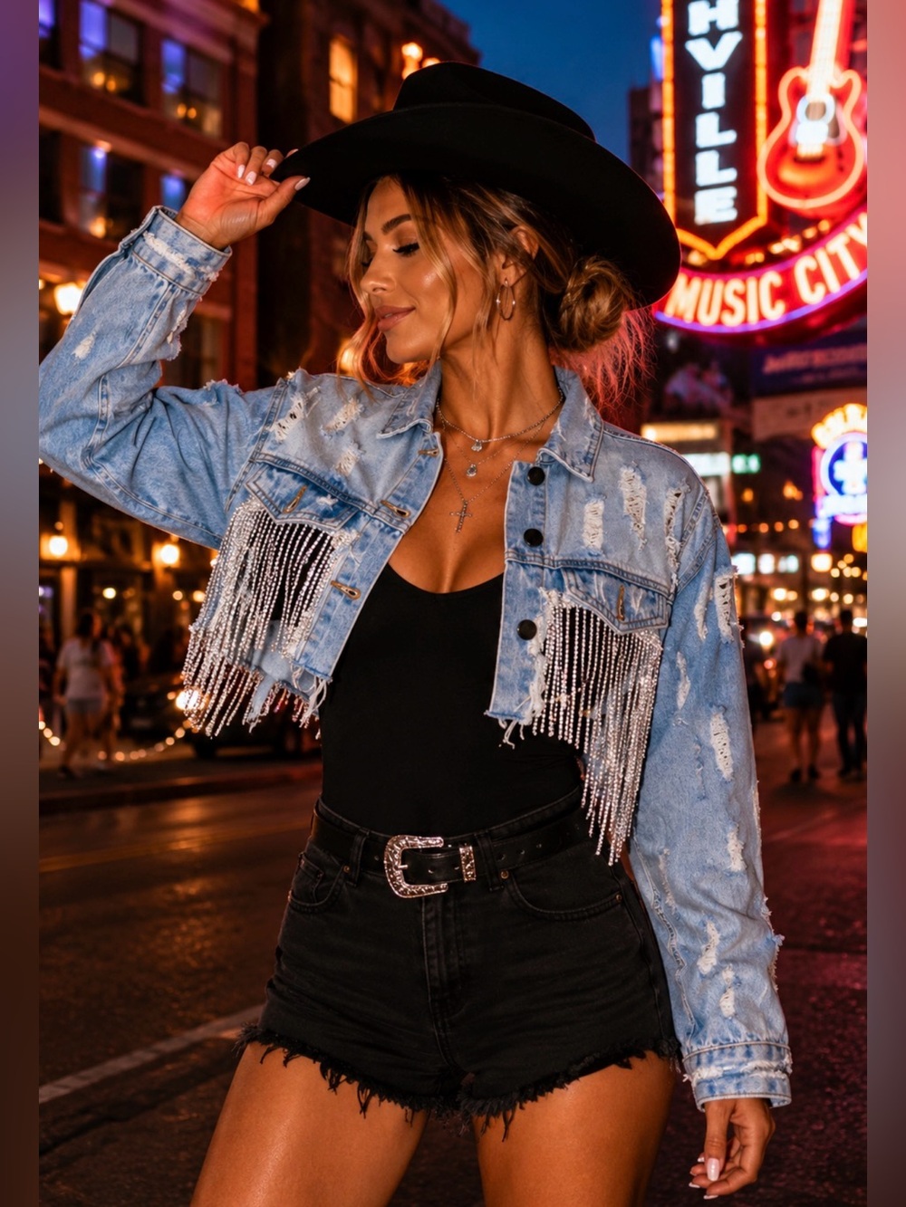 PURE HAPPINESS DENIM SLEEVE ONLY BLING JACKET Size M stagecoach, festival